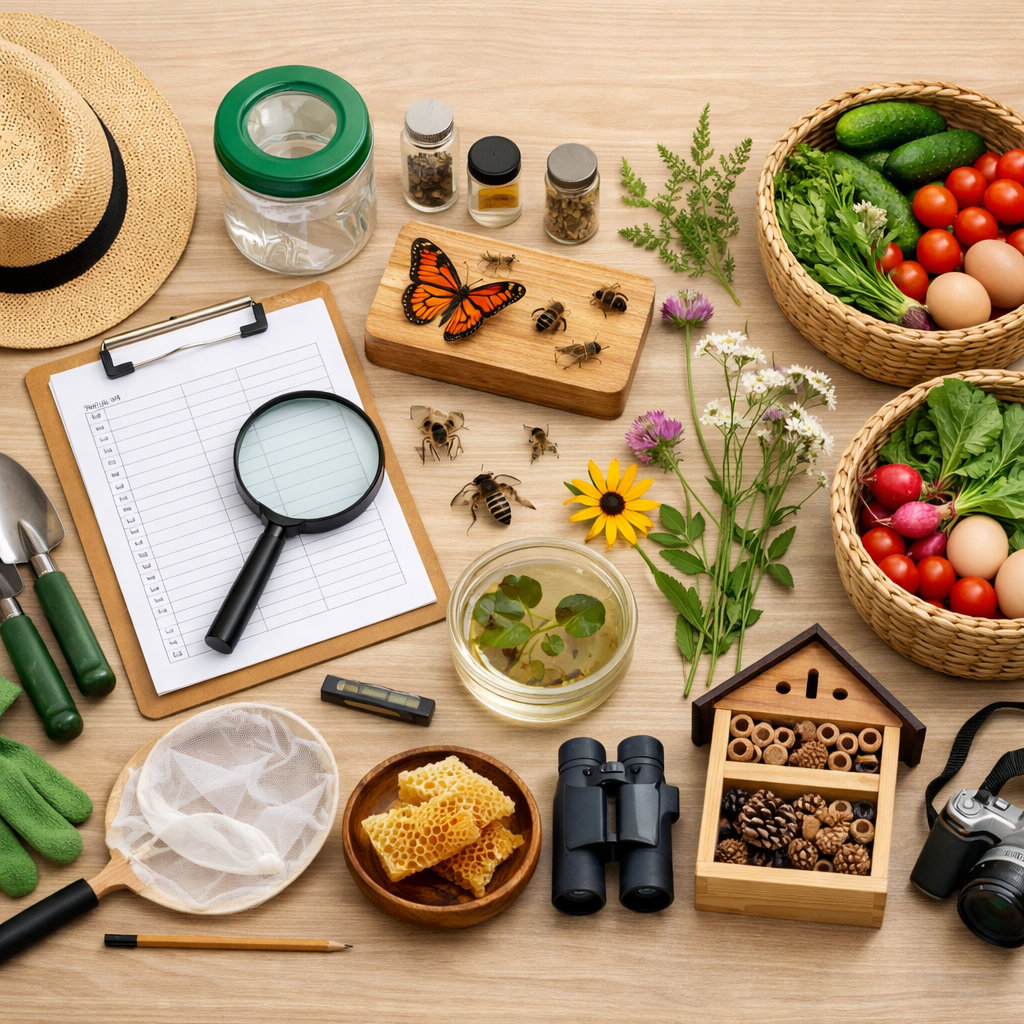Community members observing and counting pollinators during a census event at Sejakgomo Farm